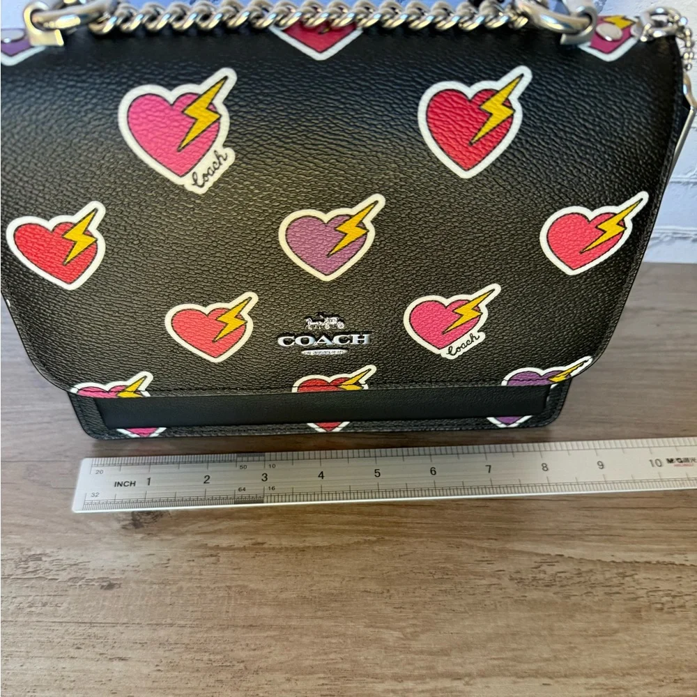 NWT Coach Klare Chain Crossbody shoulder Bag Heart Bolt Print Black/Silver CW436